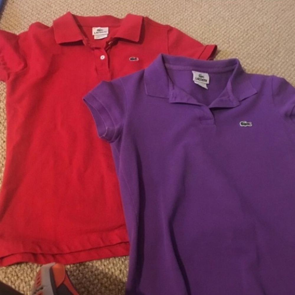 Lacoste polo shirts, red sz/42, purple shirt/sz 36